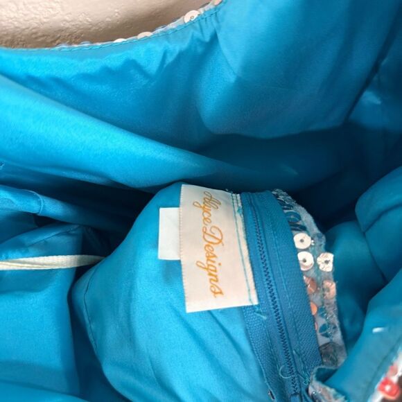 Alyce Designs 80s Vintage Evening Gown Sequin Beaded Dress Blue Silver - Picture 8 of 9